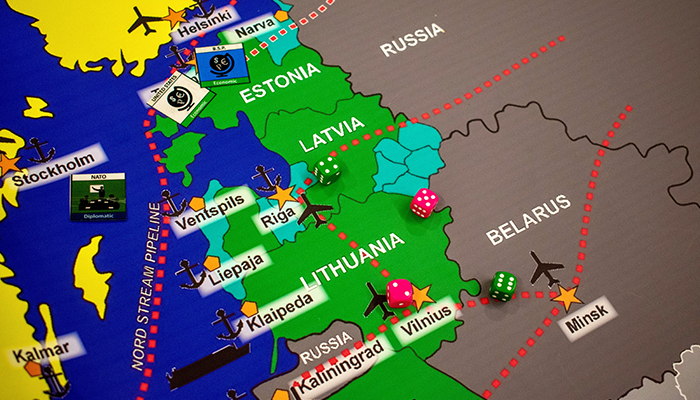 A colorful map of the Baltic region with dice.