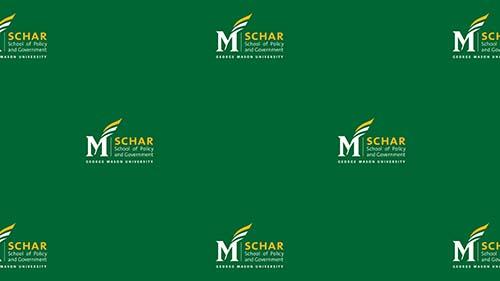 Schar School Zoom and WebEx background - green background with Schar logos