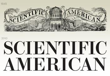 Image of the Scientific American logo from 1845 on top and the Scientific American logo from 2010 below