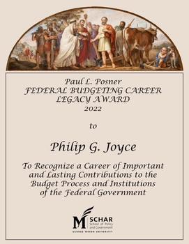 Image of the 2022 Paul. L. Posner Federal Budgeting Career Legacy Award notification for Philip G. Joyce